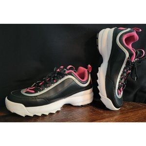 Womens Fila Tennis Shoes Black Pink 7 Leather Uppers